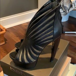 Bebe Kayla black leather/sheer heels